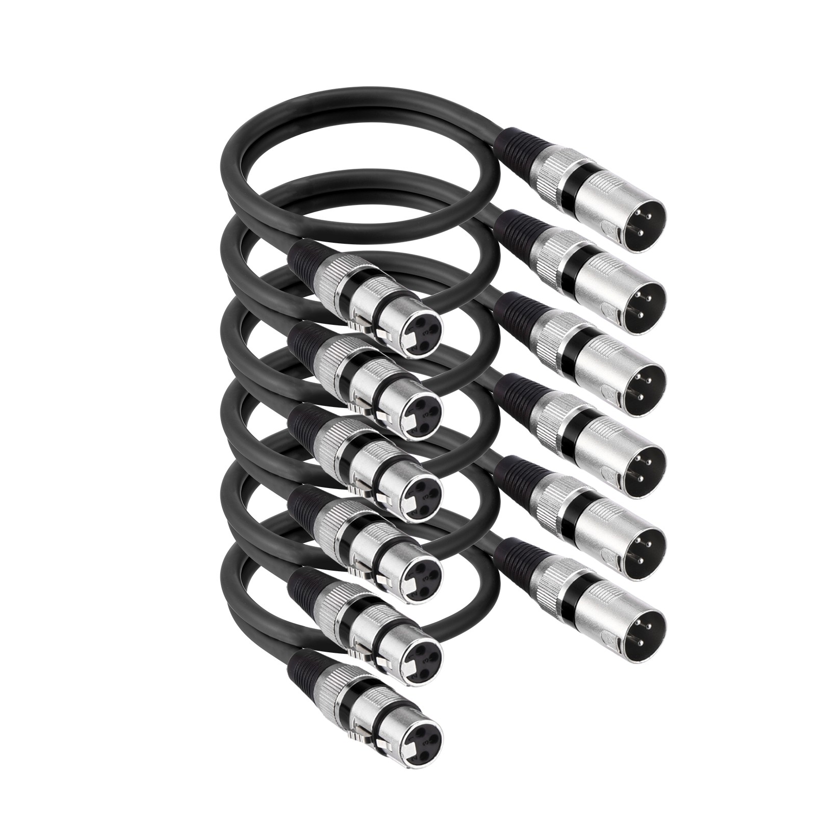 6 Pcs XLR Cables, 1.5 ft Microphone Cable for Live Recording Studios, Black