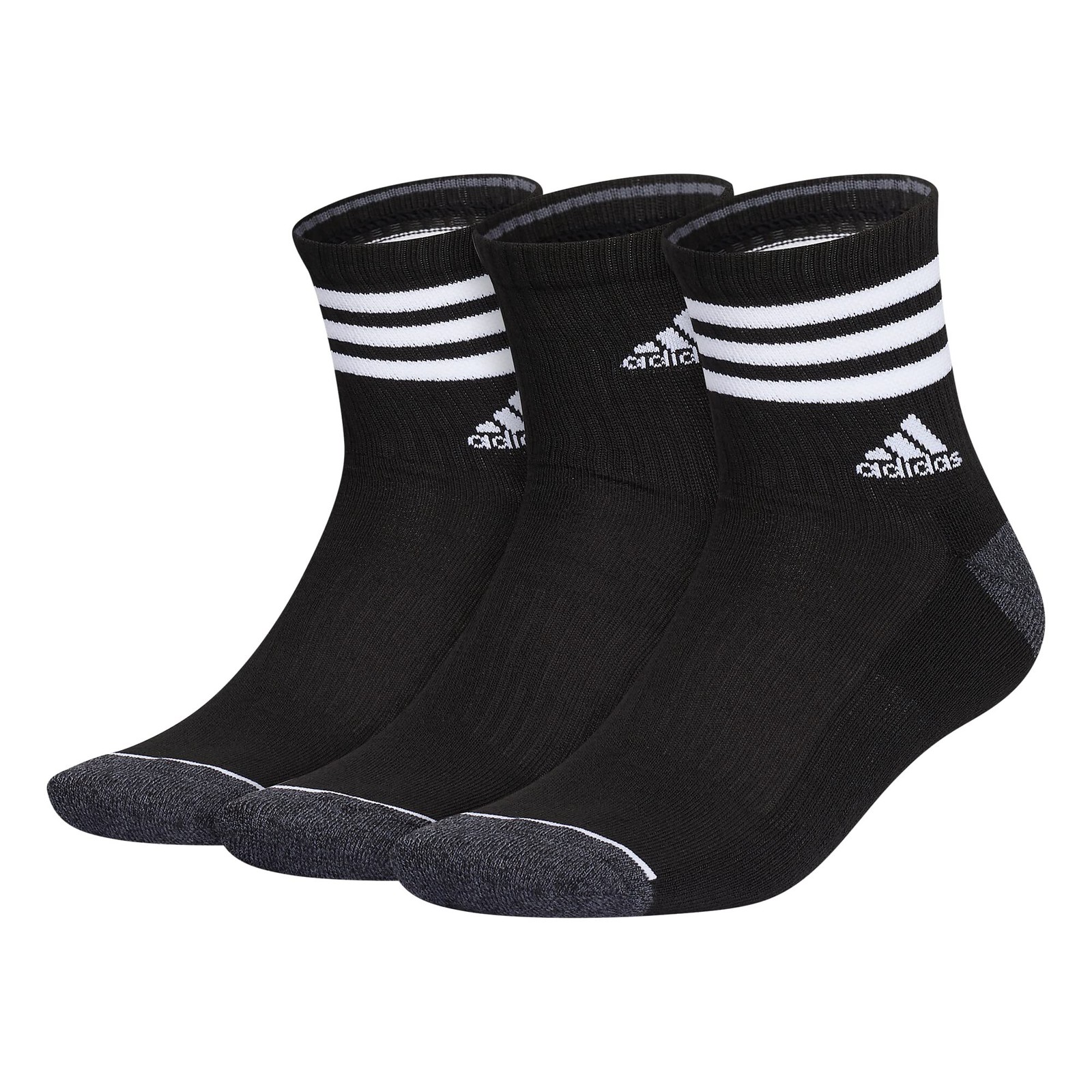 Adidas Men's 3-Stripe Arch Support Quarter Socks (3-Pack) L