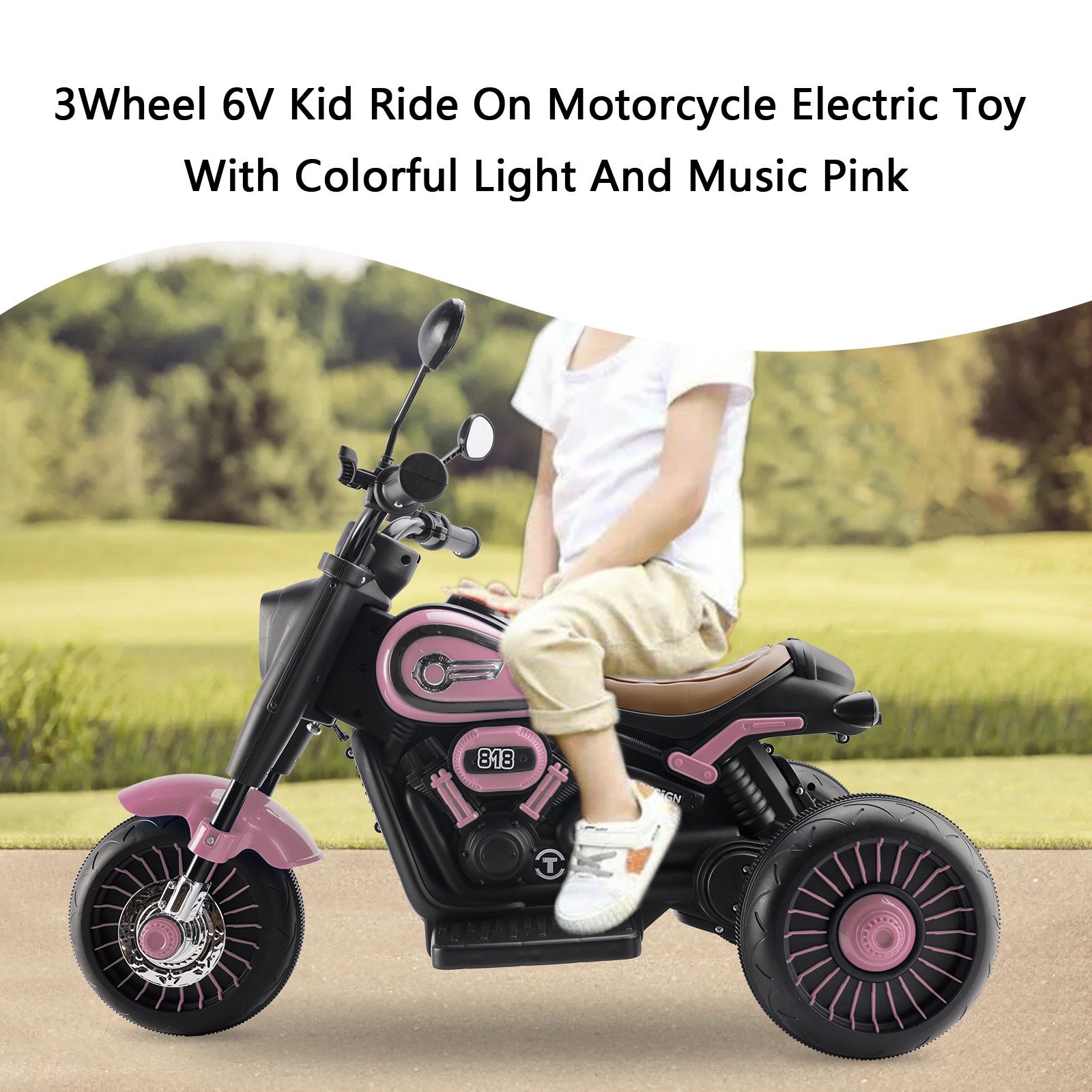 3Wheel 6V Kid Ride On Motorcycle Electric Toy With Colorful Light And Music Pink