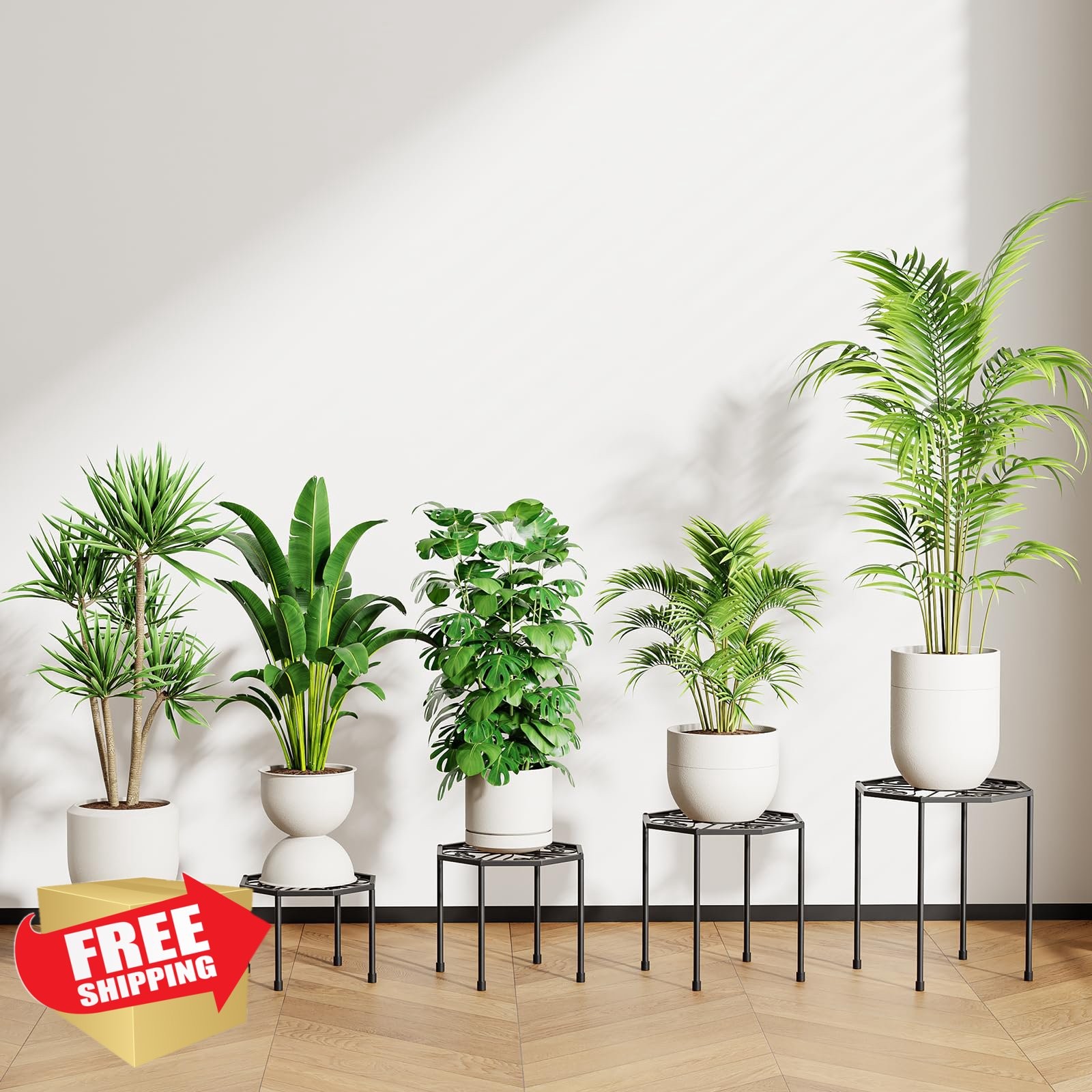 NBPUJ 5pk Metal Plant Stands Black Outdoor Indoor Iron Flower Pot Shelf