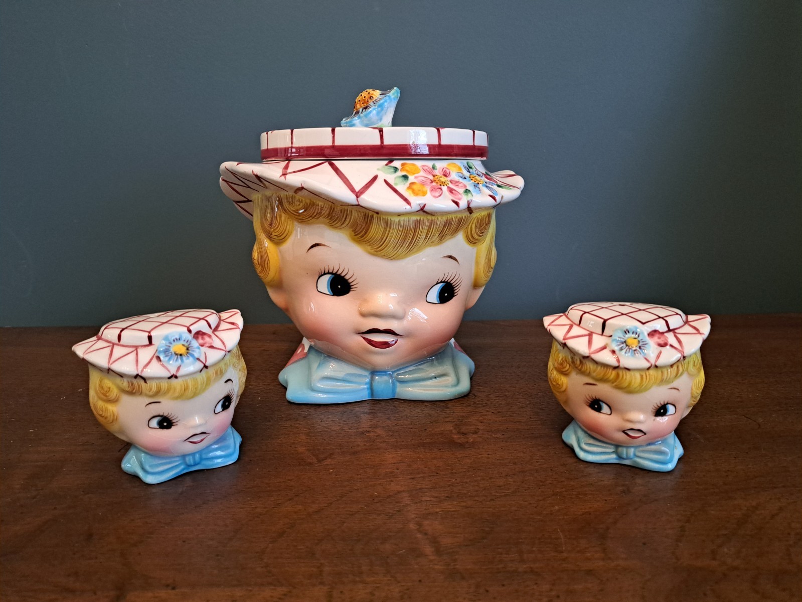 Vintage Lefton Miss Dainty Cookie Jar, Salt & Pepper Shakers