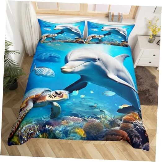  Dolphin Duvet Cover Twin Sea Turtle Bedding Sets Twin(No Comforter) Color 10