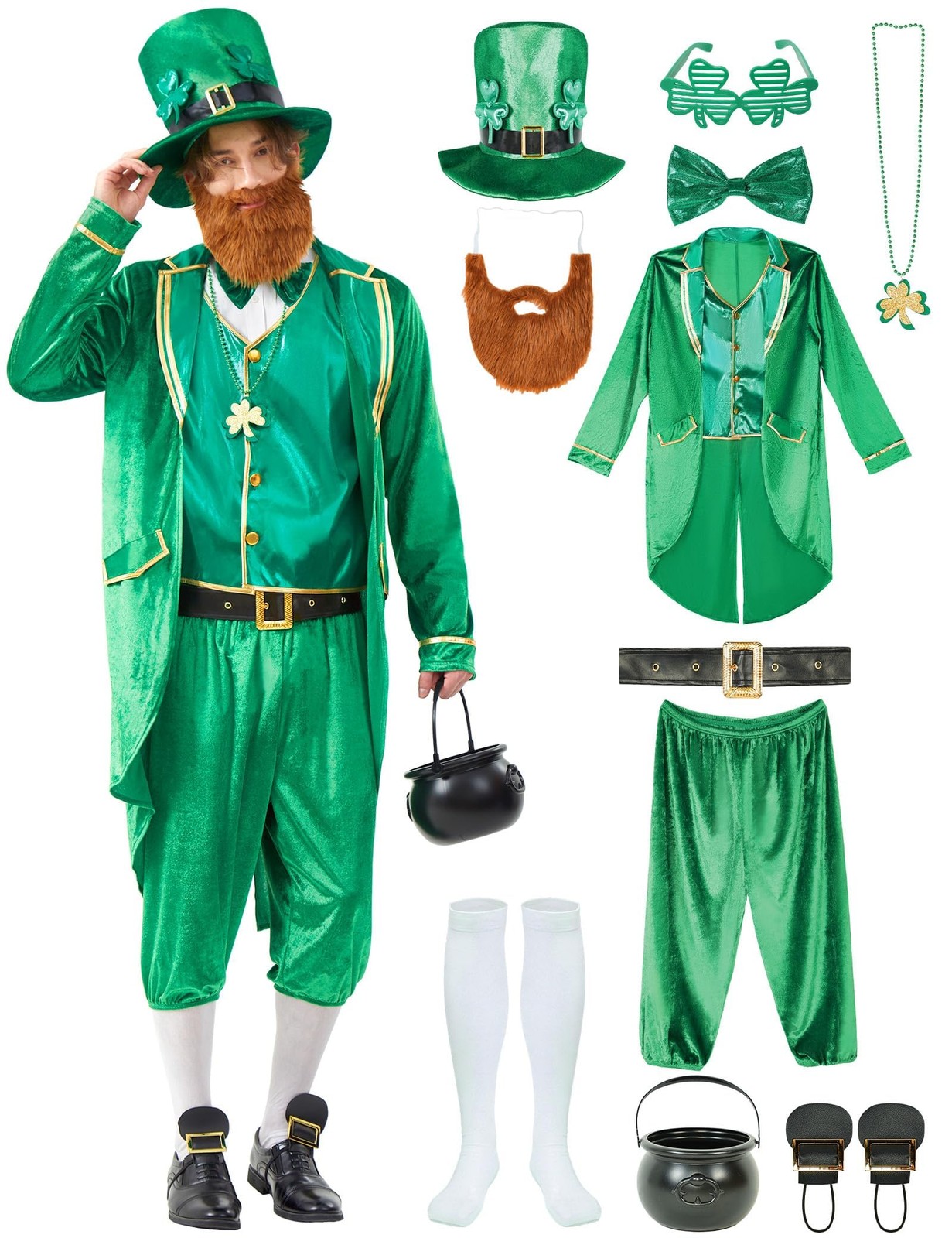 Yeenuo Leprechaun Costume Men Adult St. Patrick’s Day Small-Medium, Green 