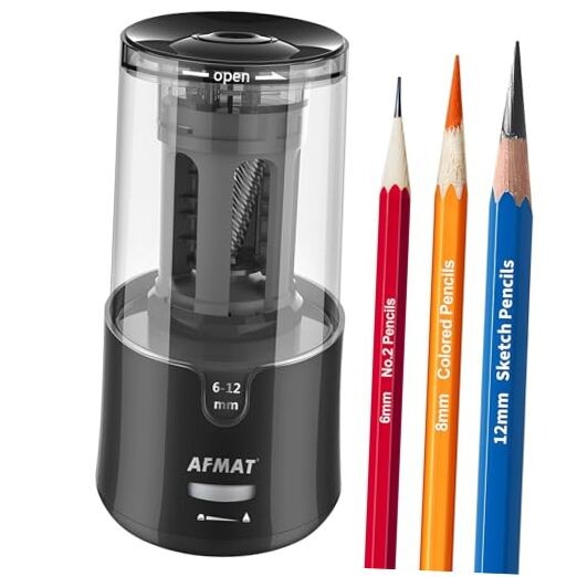  Electric Long Point Pencil Sharpener for Artist, Fast Sharpen & Auto Black