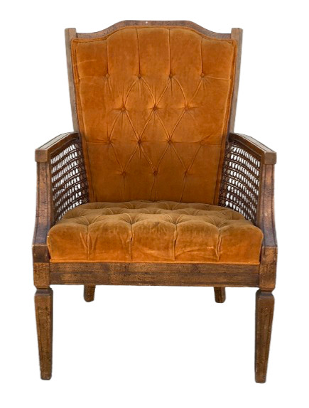 1960s Vintage Orange Chair Mid Century Caned Tufted Armchair SHIPPING AVAILABLE