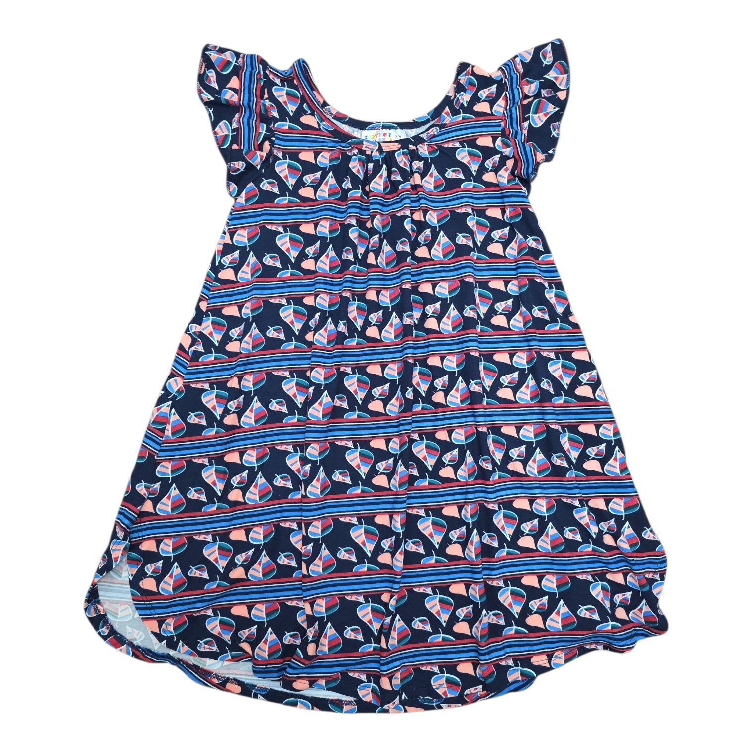 Dot Dot Smile Leaves And Stripes On Dark Blue  Swing Dress Size 3/4