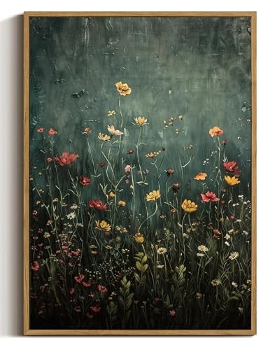WALLZK Vintage Wall Art Wildflower 8"x10" Natural Wildflower-green Framed