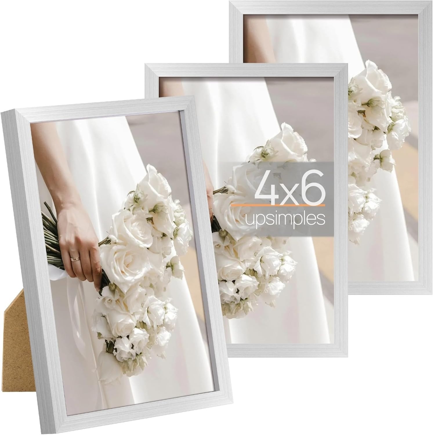 upsimples 4x6 Picture Frame, High Definition Glass for 4x6, Silver, 3 Pack
