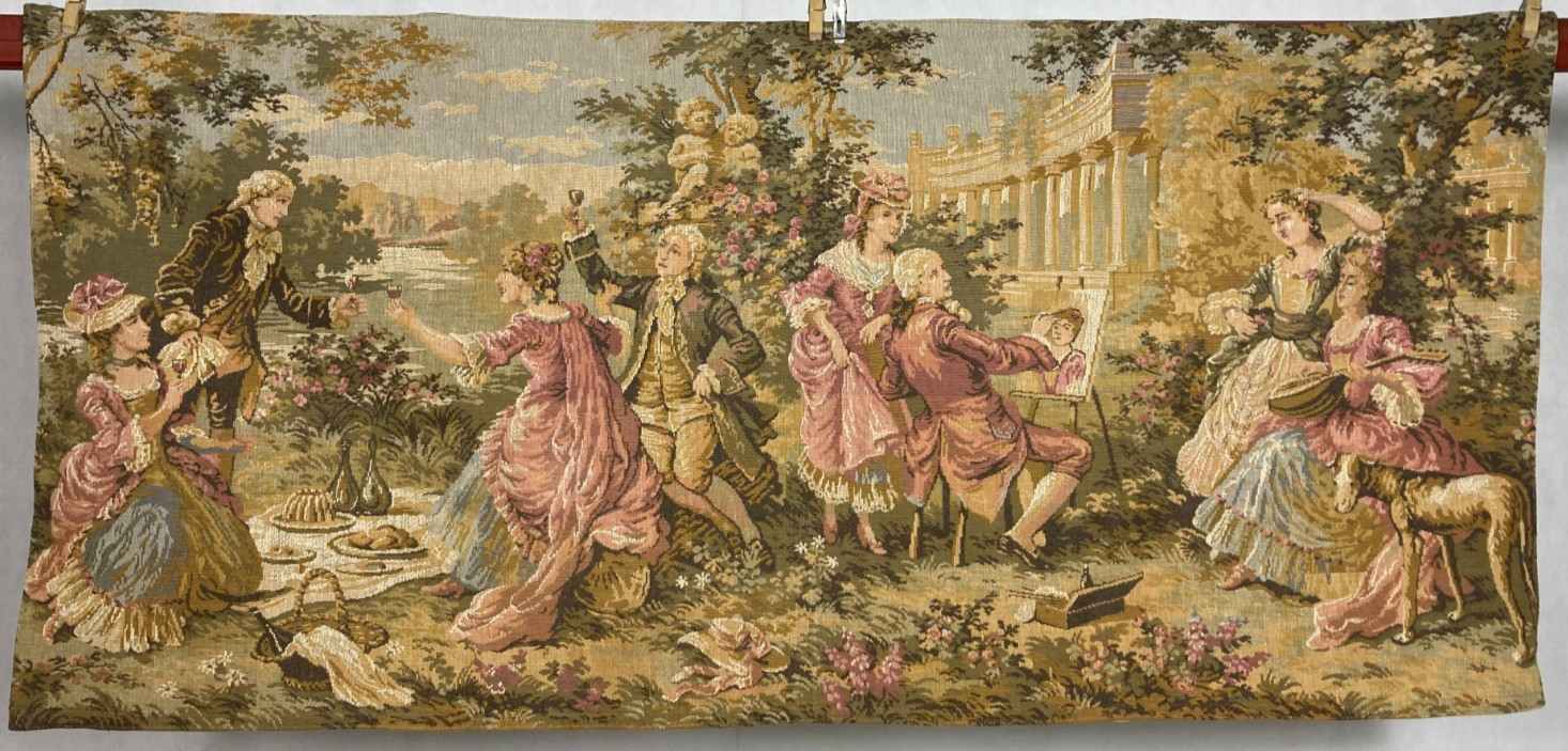 Vintage French Beautiful The Garden Party Scene Wall Hanging Tapestry 140x69 cm