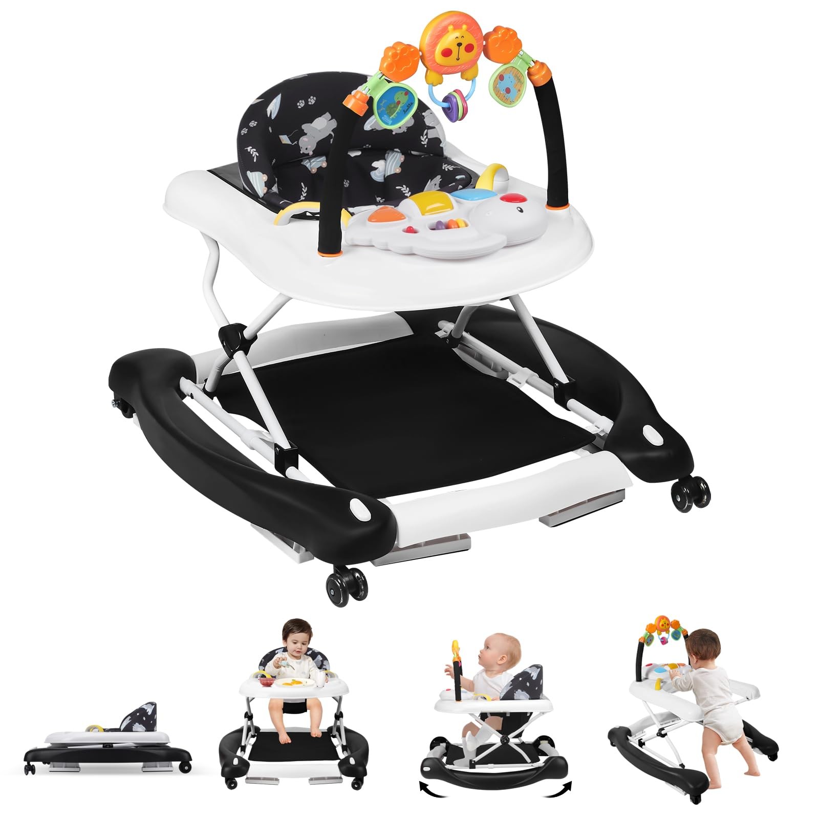 Baby Walker 5-in-1 Foldable Bouncer Music Adjustable Heights Re 020 6-12 Walkers