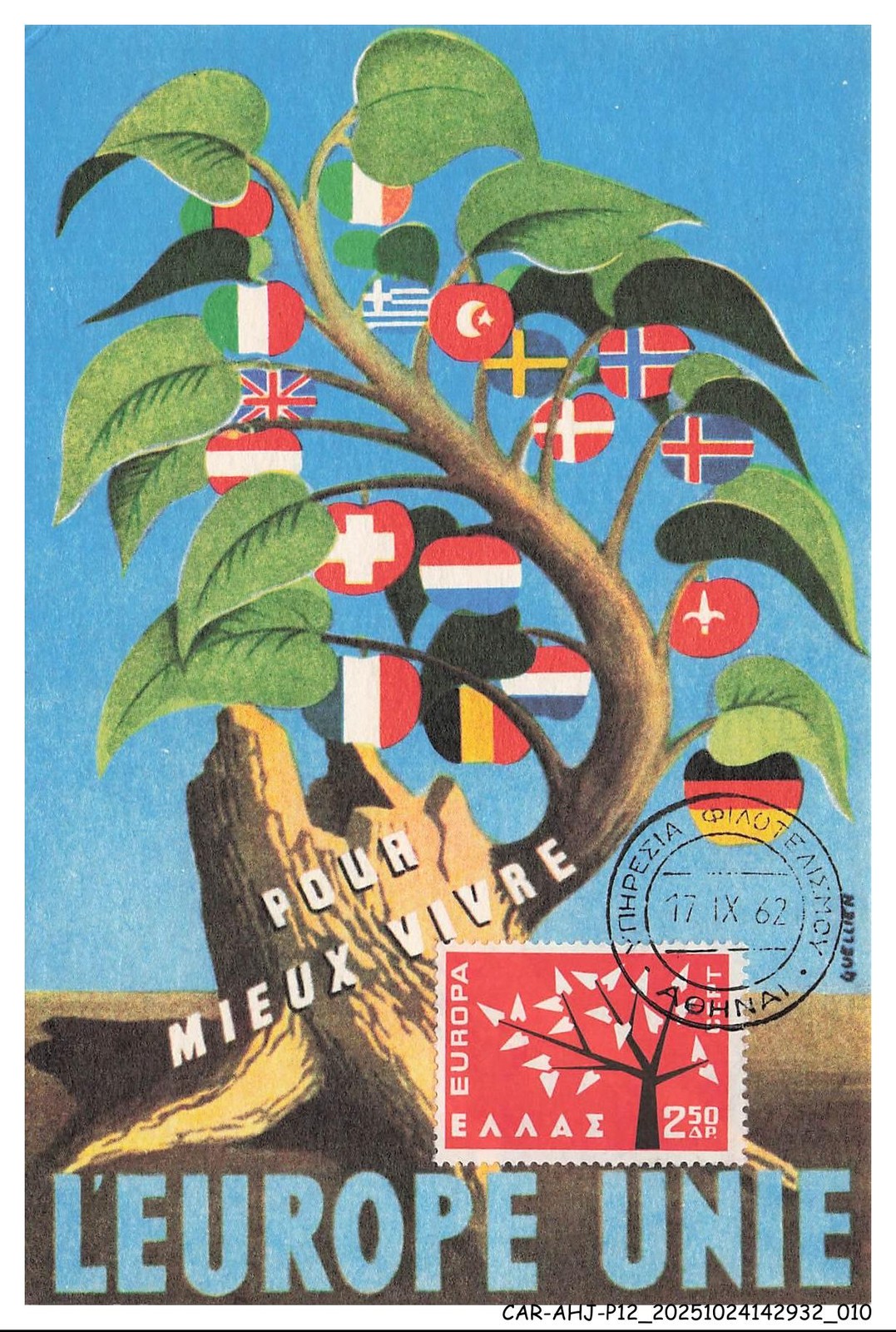 Car Ahjp12 0561 Carte Maximum - Greece - The United Europe - 1962