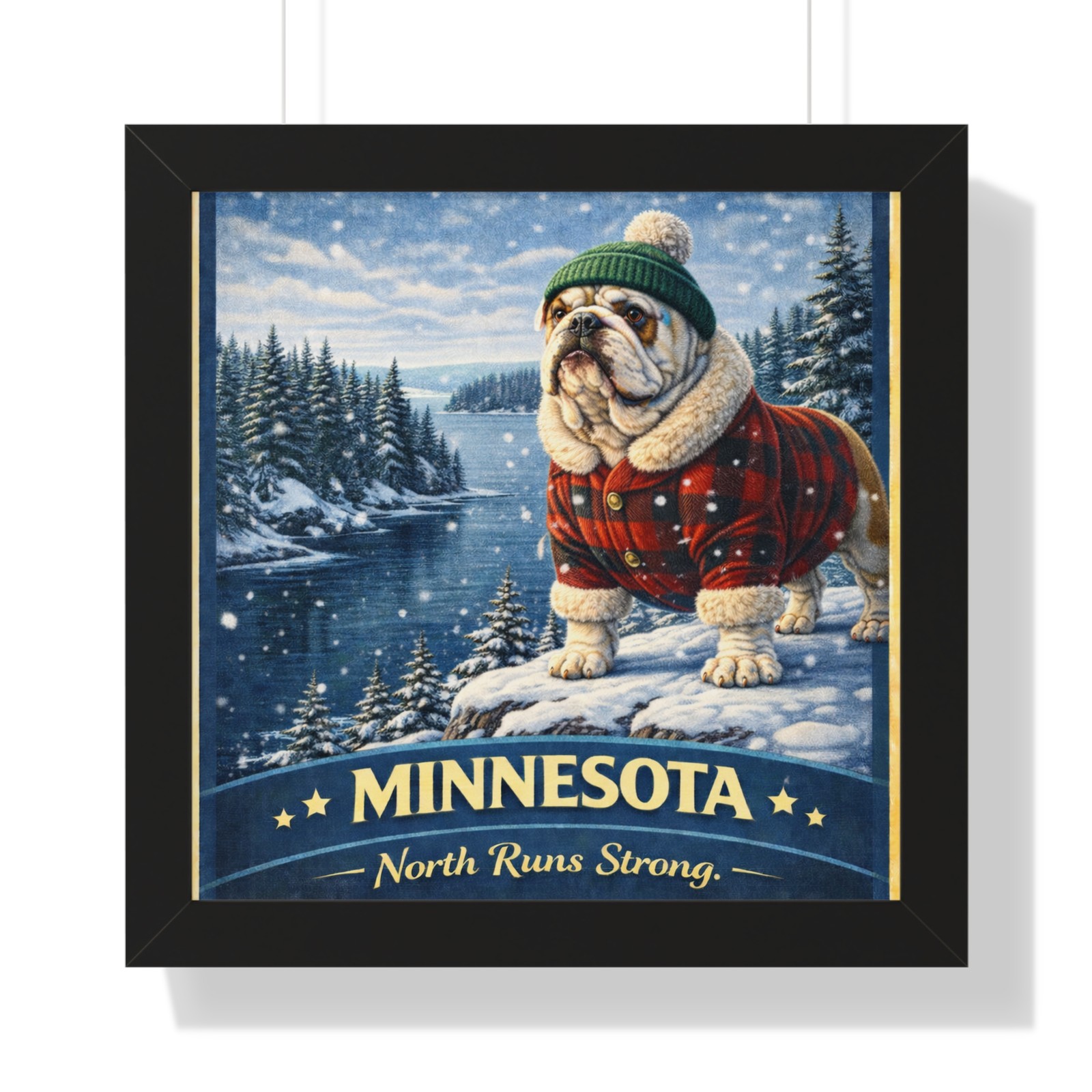 Minnesota Bulldog Poster | Framed Horizontal Poster, Winter Lodge Print
