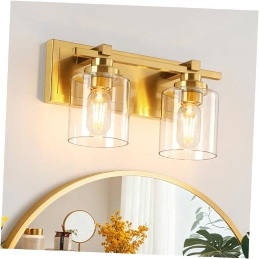 2 Light Modern Bathroom Light Fixtures Over 2-Lights Brass - Clear Glass Shades
