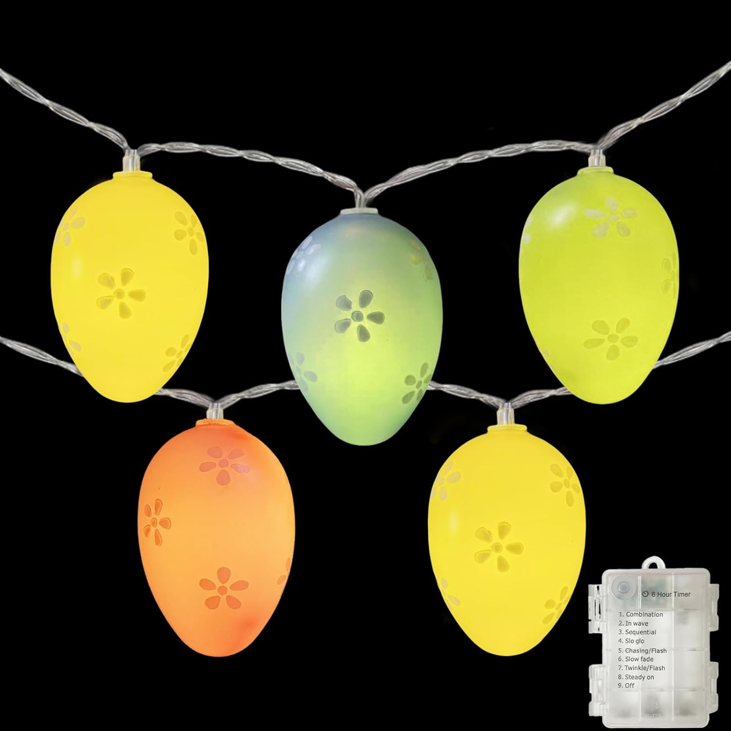 Easter String Lights 6.9 Feet 10 LED Egg Lights Battery Powered Easter Spring De