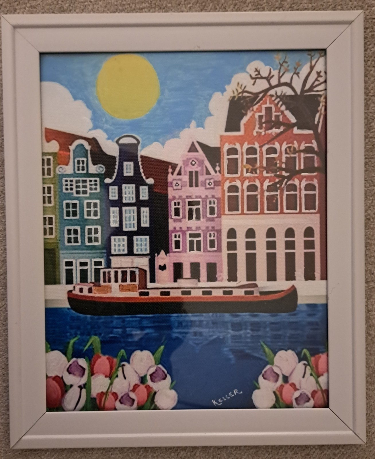 "HELLO VIETNAM" Original Vibrantly Colorful Mixed Media On Canvas, framed