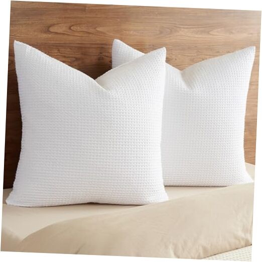  100% Cotton Waffle Weave Euro Shams 26" x 26", No 26" x 26" (Pack of 2) White