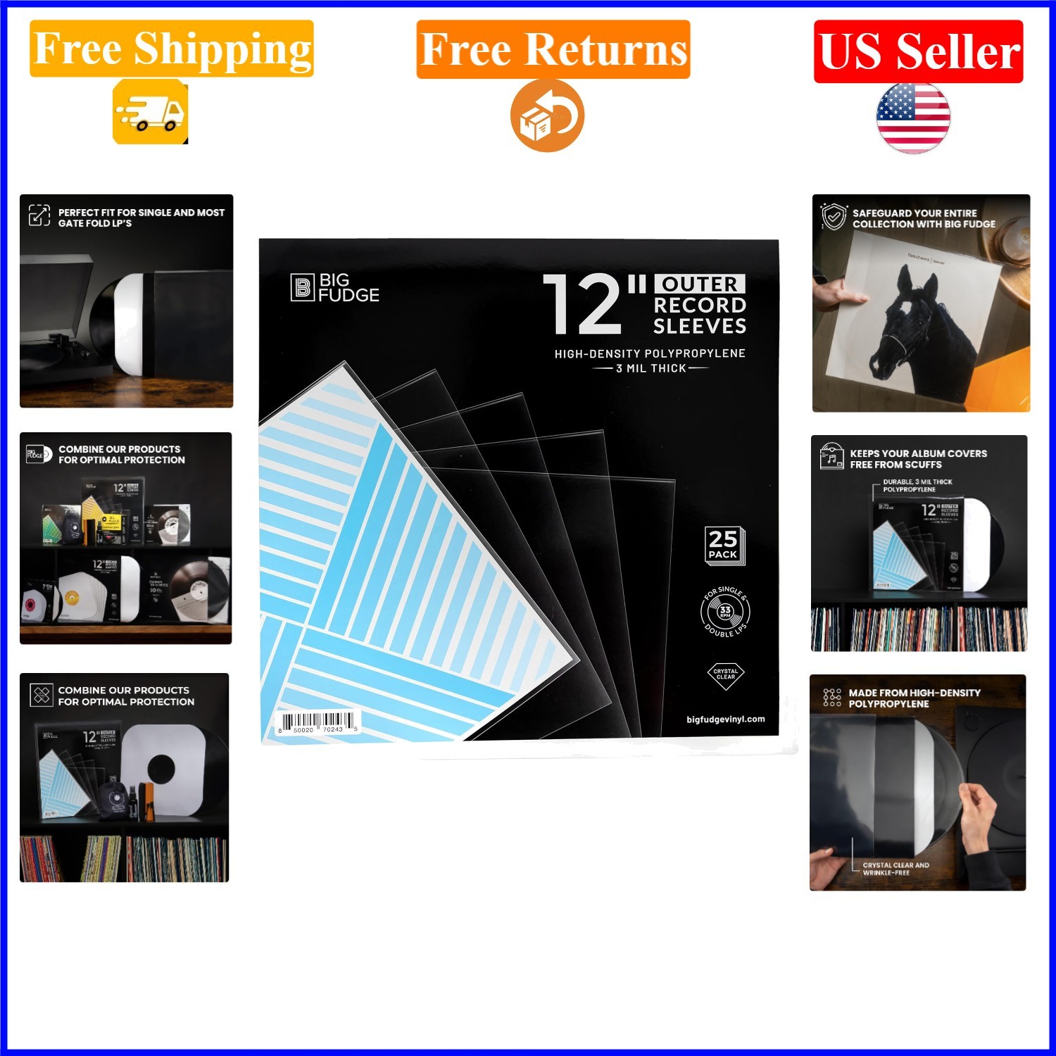 25 Pack 12" Clear Vinyl Record Sleeves for LP Albums, Protects from Dust & Sc...