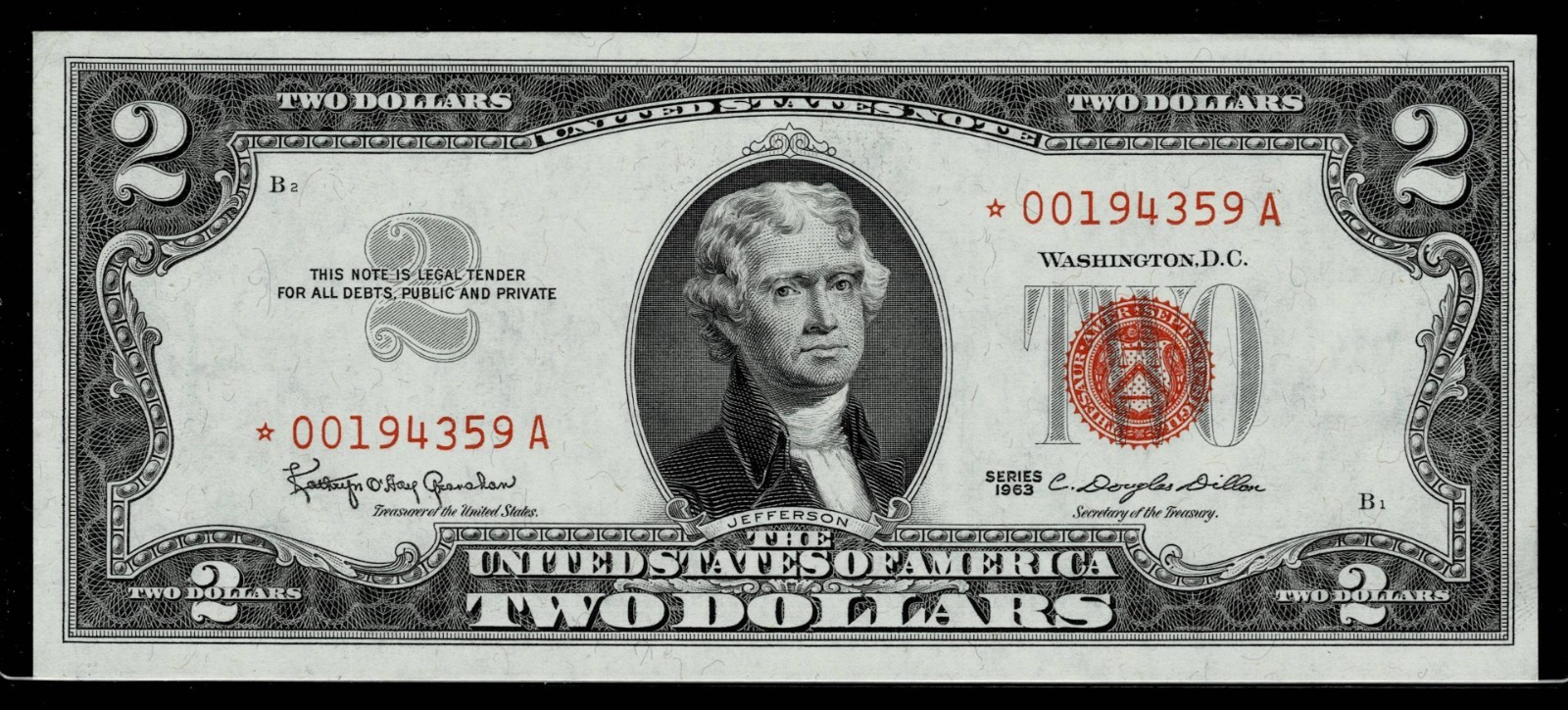**STAR NOTE **1963 $2 RED SEAL UNITED STATES NOTE ~~ CRISP ~ UNCIRCULATED