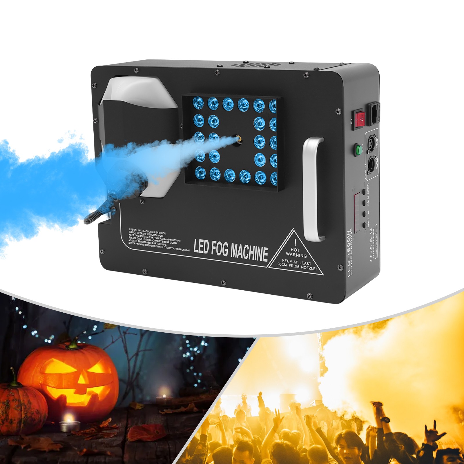 Smoke Fog Machine RGB 24 LED Light DMX DJ Party Vertical Spray Fog Stage Light
