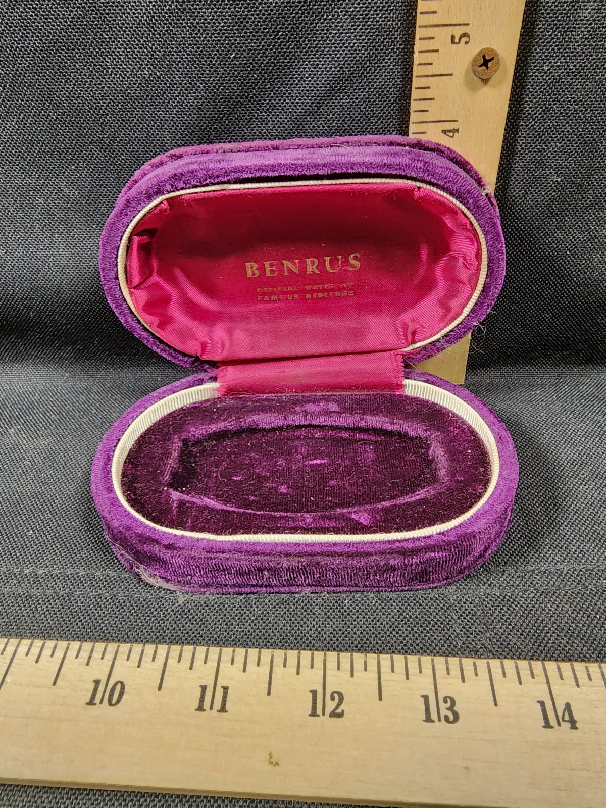 Vintage Benruss Watch Box Empty Box Only Crushed Purple Velvet Great Shape 
