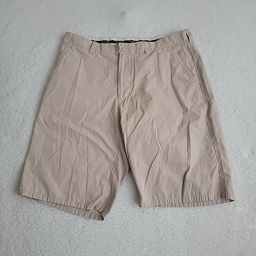 Travis Matthew Men’s 34 Beige Performance 10” Golf Shorts Big Logo 5 Pocket