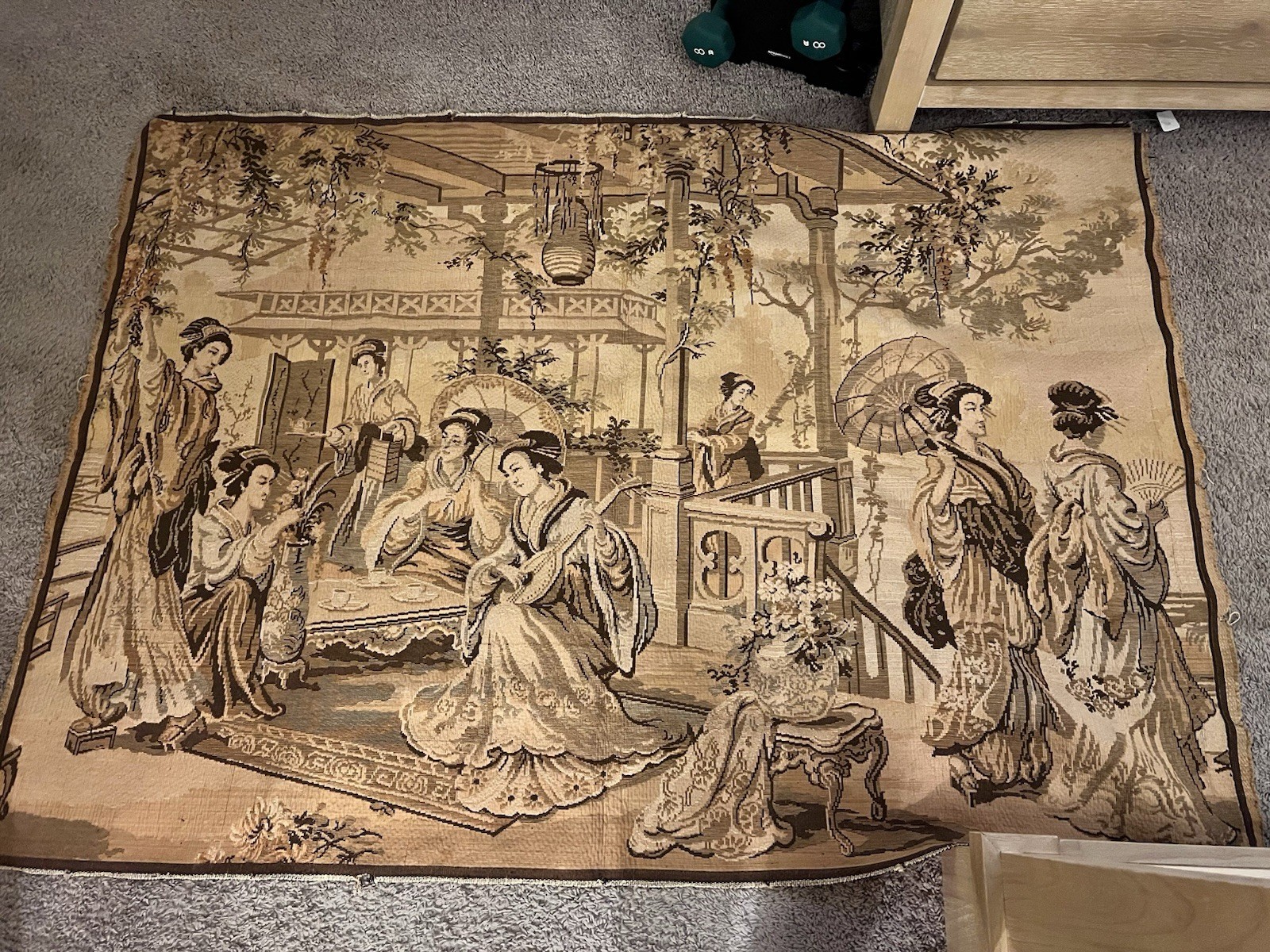 Vintage Circa 1920 Oriental Tapestry 4’x5’8”