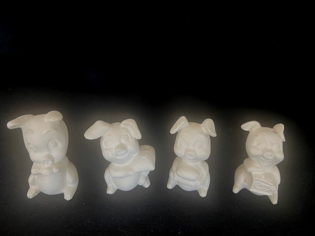 Set of 4 Pigs - Ceramic Bisque - Ready to Paint - Vintage