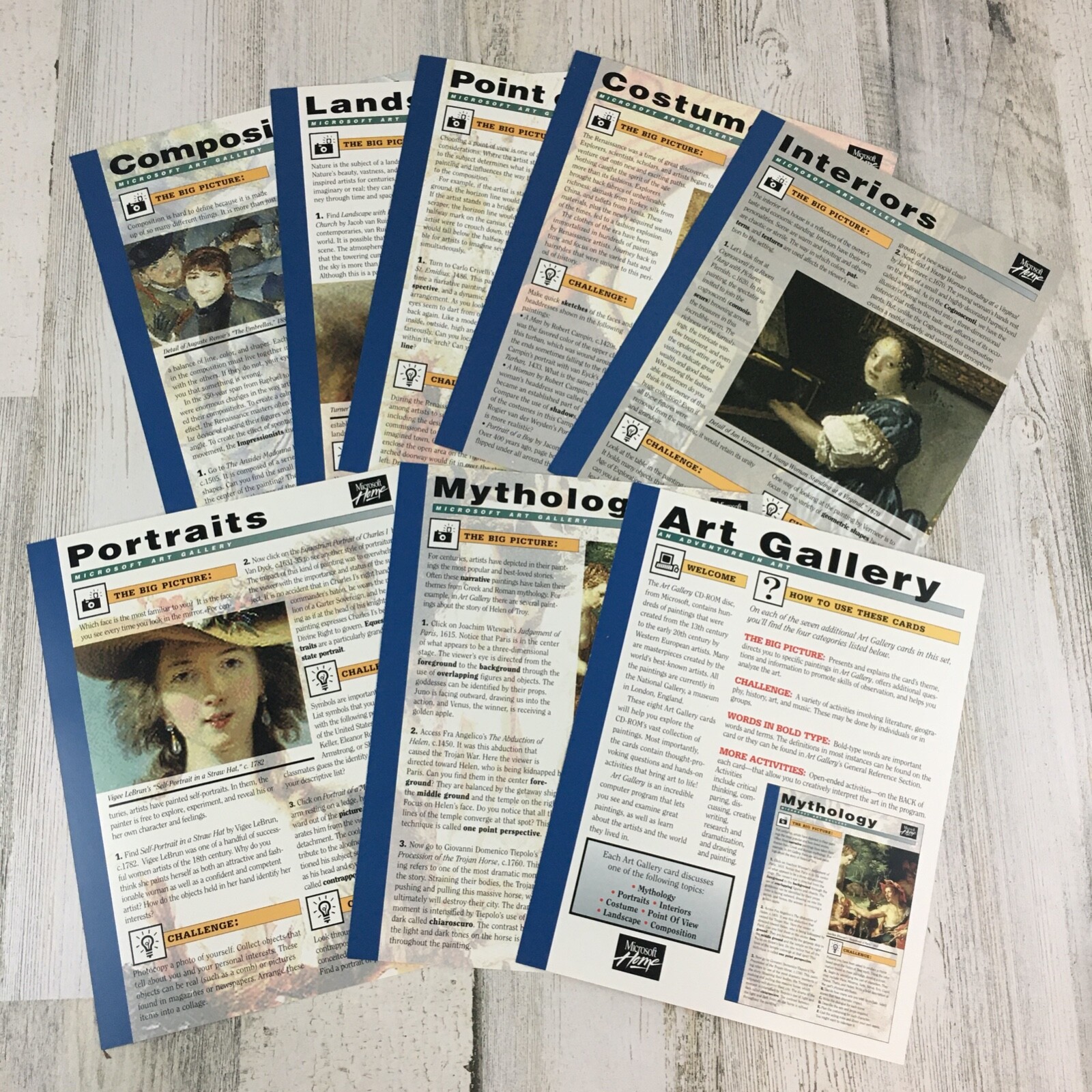 Microsoft Home Art Gallery Cards from PC CD-ROM Vtg Complete Set of 7
