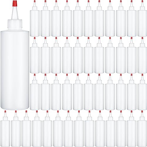  Pack 8 oz Plastic Squeeze Bottles Clear Condiment Squeeze Bottles with Red 60