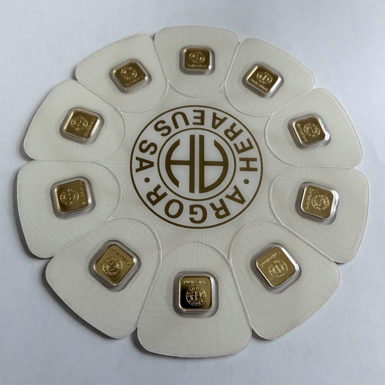 Argor-Heraeus 10x1g Gold Bar Set 999.9 Fine Gold 10g Total Swiss Made Bars