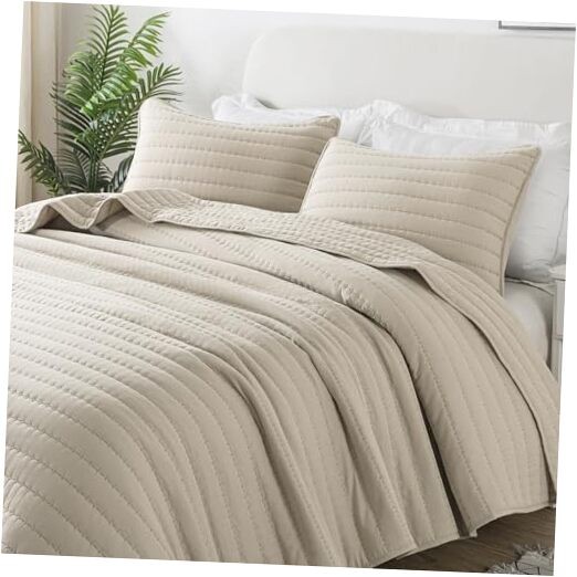  Neutral Beige Size Quilt Bedding Sets with 2 Pillow Shams, Full Queen Wheat