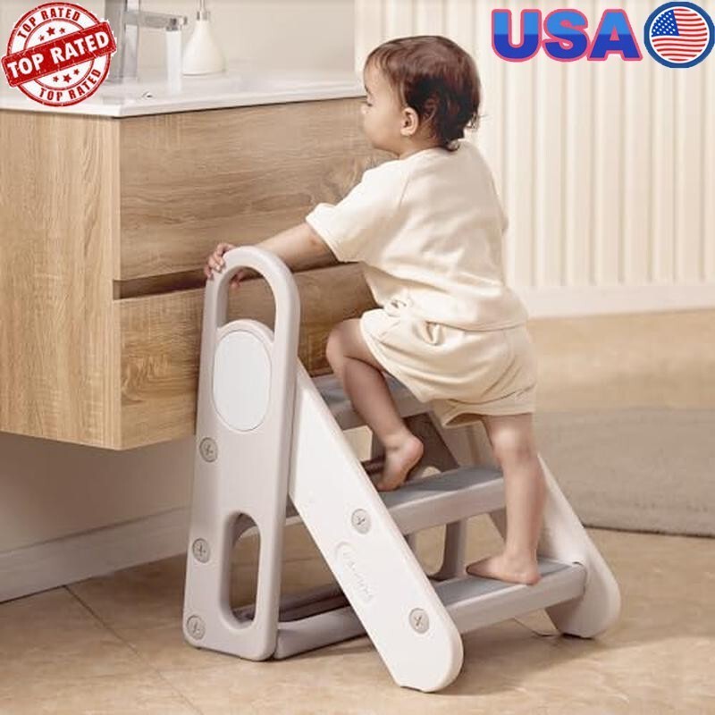 Kids Step Stool Foldable for Bathroom Sink Adjustable Foldable Safe Stable Wear