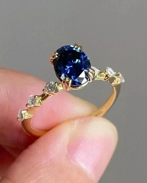 2Ct Oval-Cut Lab created Sapphire Solitaire Wedding Ring 14k Yellow Gold Plated