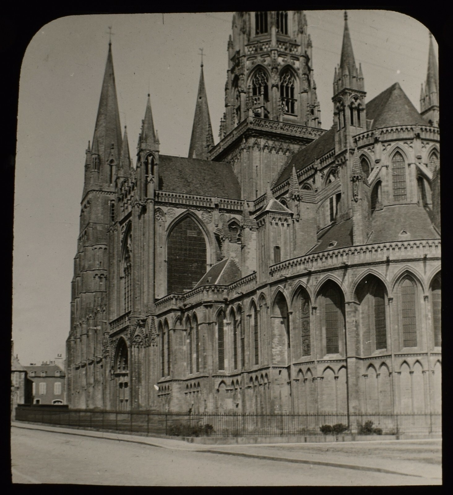 ANTIQUE Magic Lantern Slide BAYEUX CATHEDRAL 1908 EDWARDIAN PHOTO NORMANDY