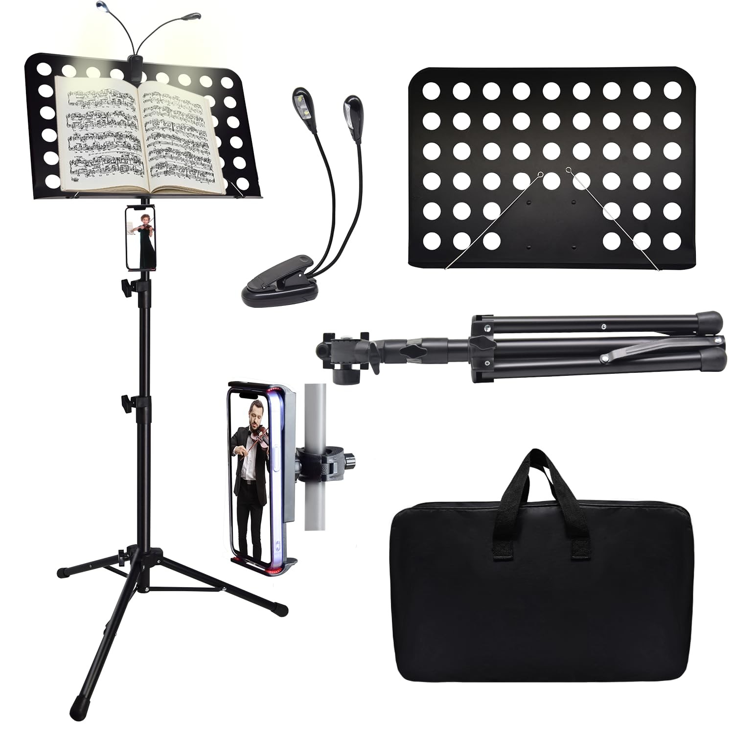 Sheet Music Stand with Light & Phone Holder, 57" Music Stand for Sheet Music ...