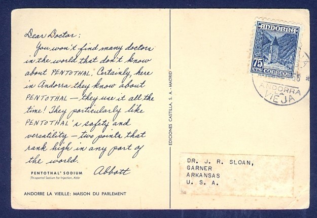 SPANISH ANDORRA 1958 DEAR DOCTOR PPC TO USA