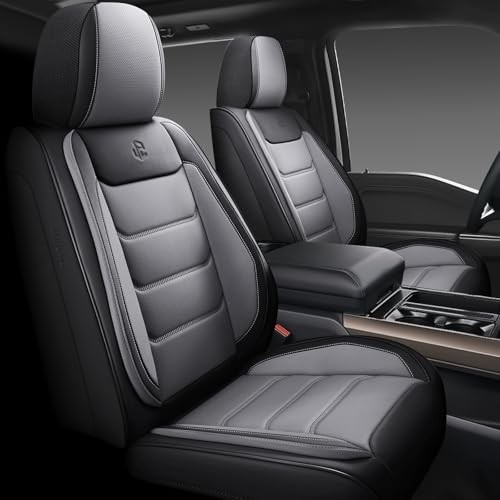 Full Coverage Faux Leather Car Seat Covers,Automotive Full Set Black and Grey