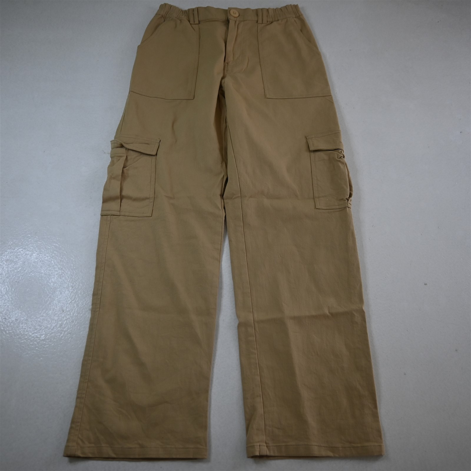 NEW Lepunuo M Khaki Wide Leg Cargo Stretch Waist Panel Womens Pants