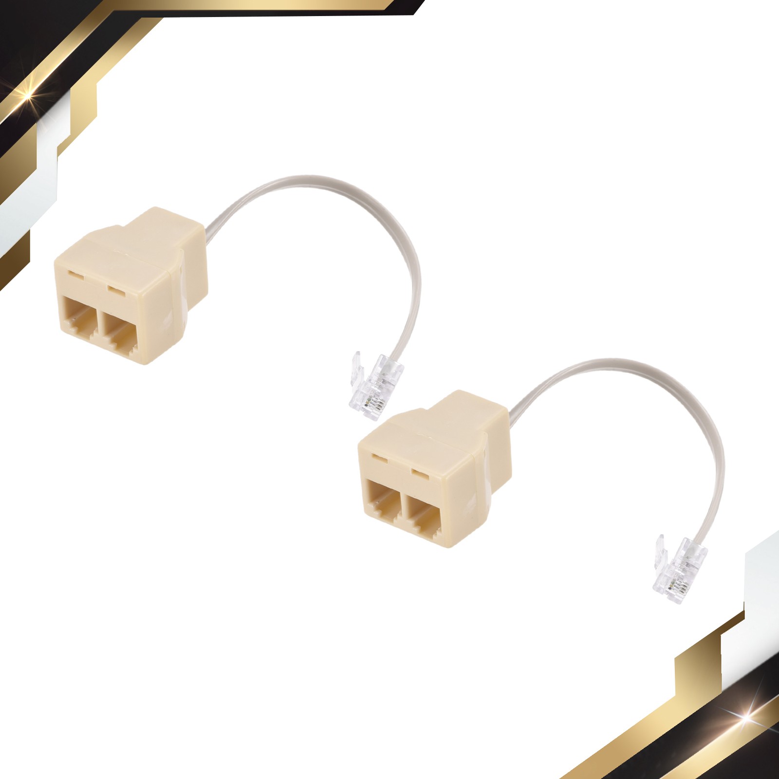 2 x Phone Jack Splitter 6P4C Male to 2 Female Way Socket Extension Cords