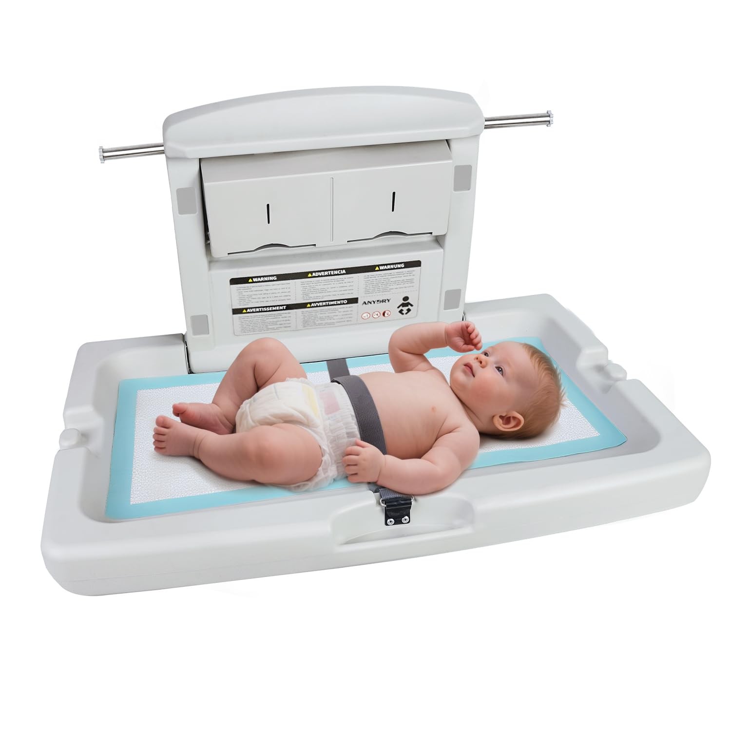 Baby Changing Station Wall-Mounted, Foldable Diaper Changing Table with Safet...