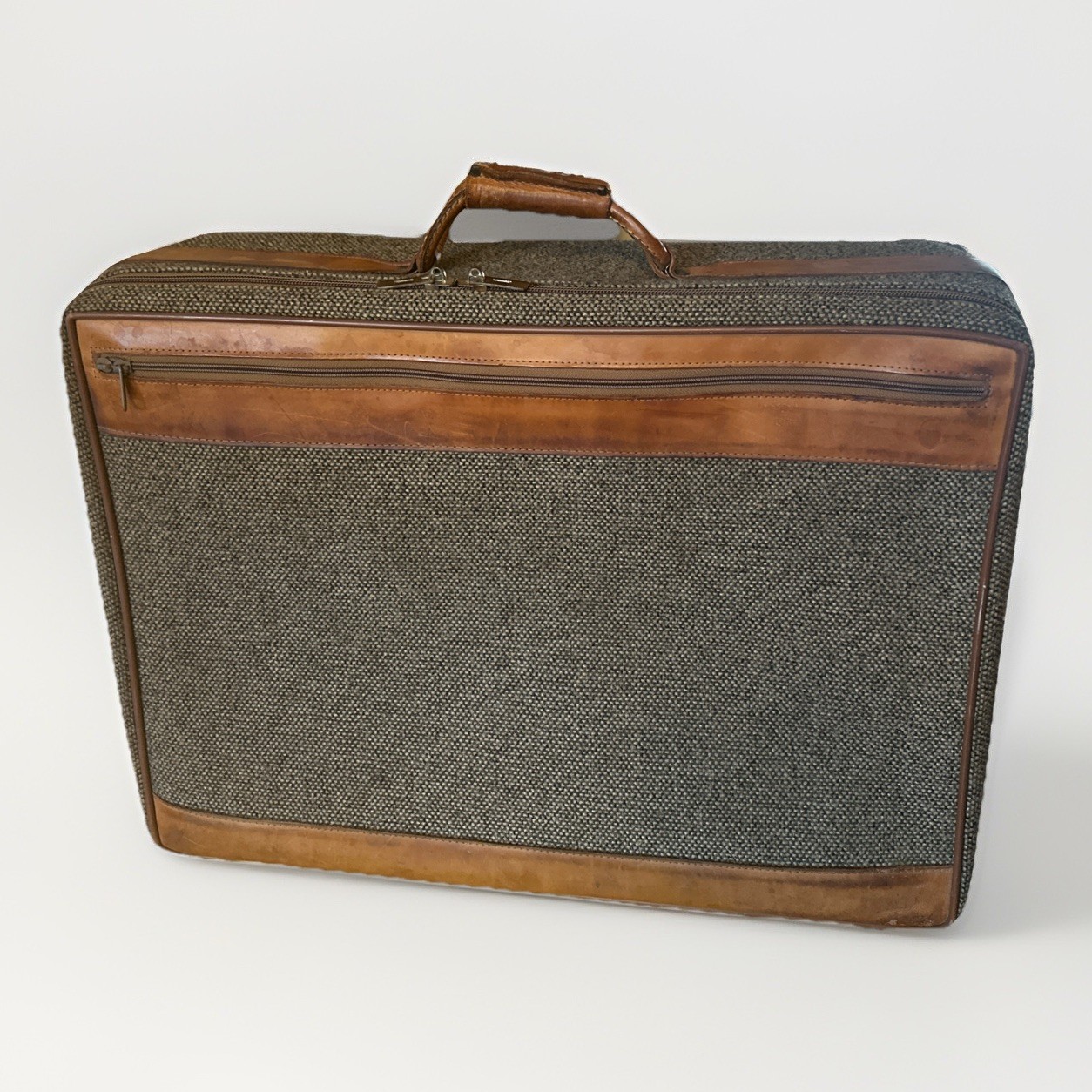 Vintage Hartmann Luggage Leather Tweed Brass Suitcase