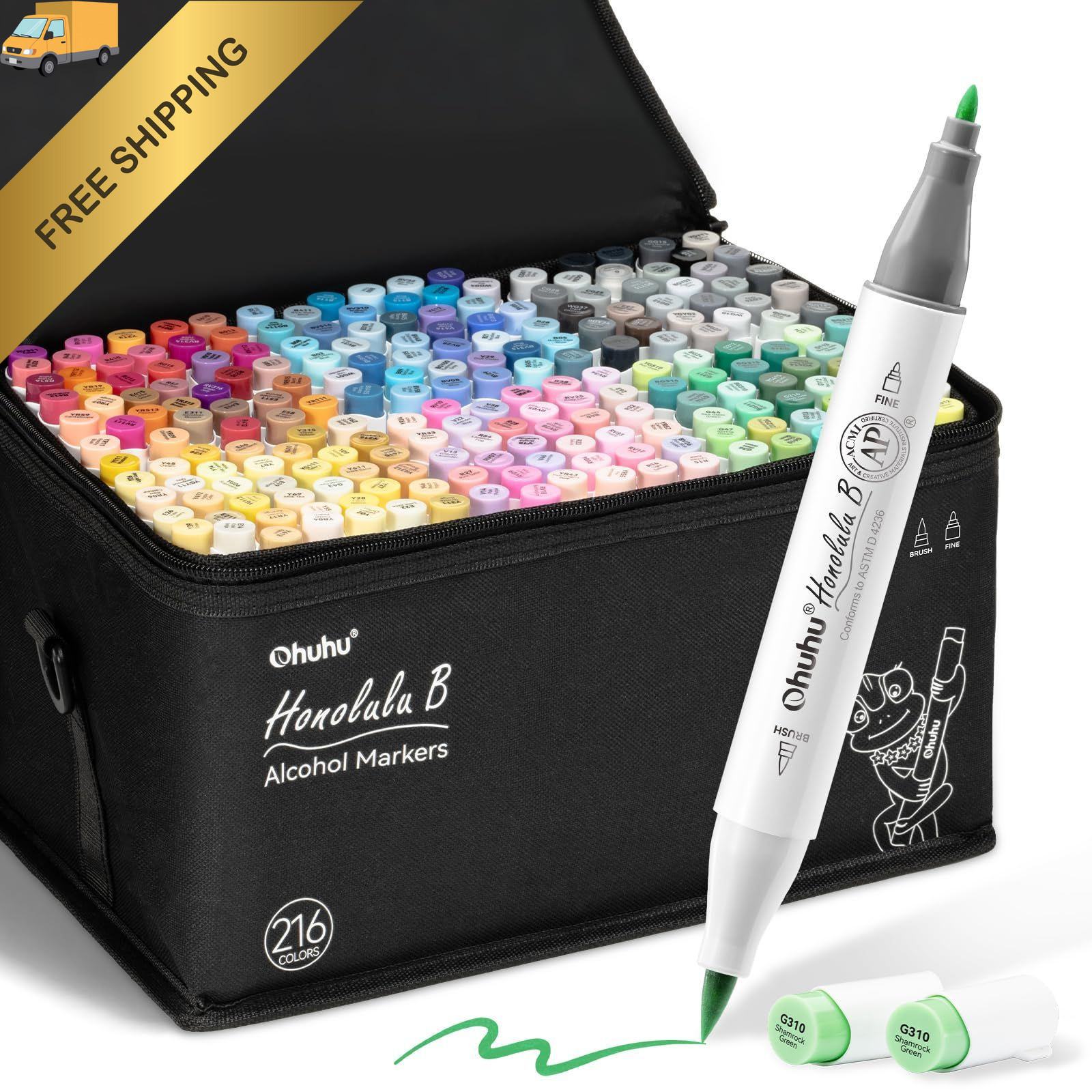 Ohuhu Alcohol Based Brush Markers -Double 1 Count (Pack of 217), Assorted 