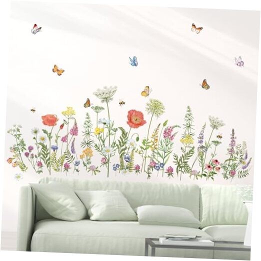  Wildflower Grass Wall Stickers Garden Flowerutterflies Wall Decals Living B