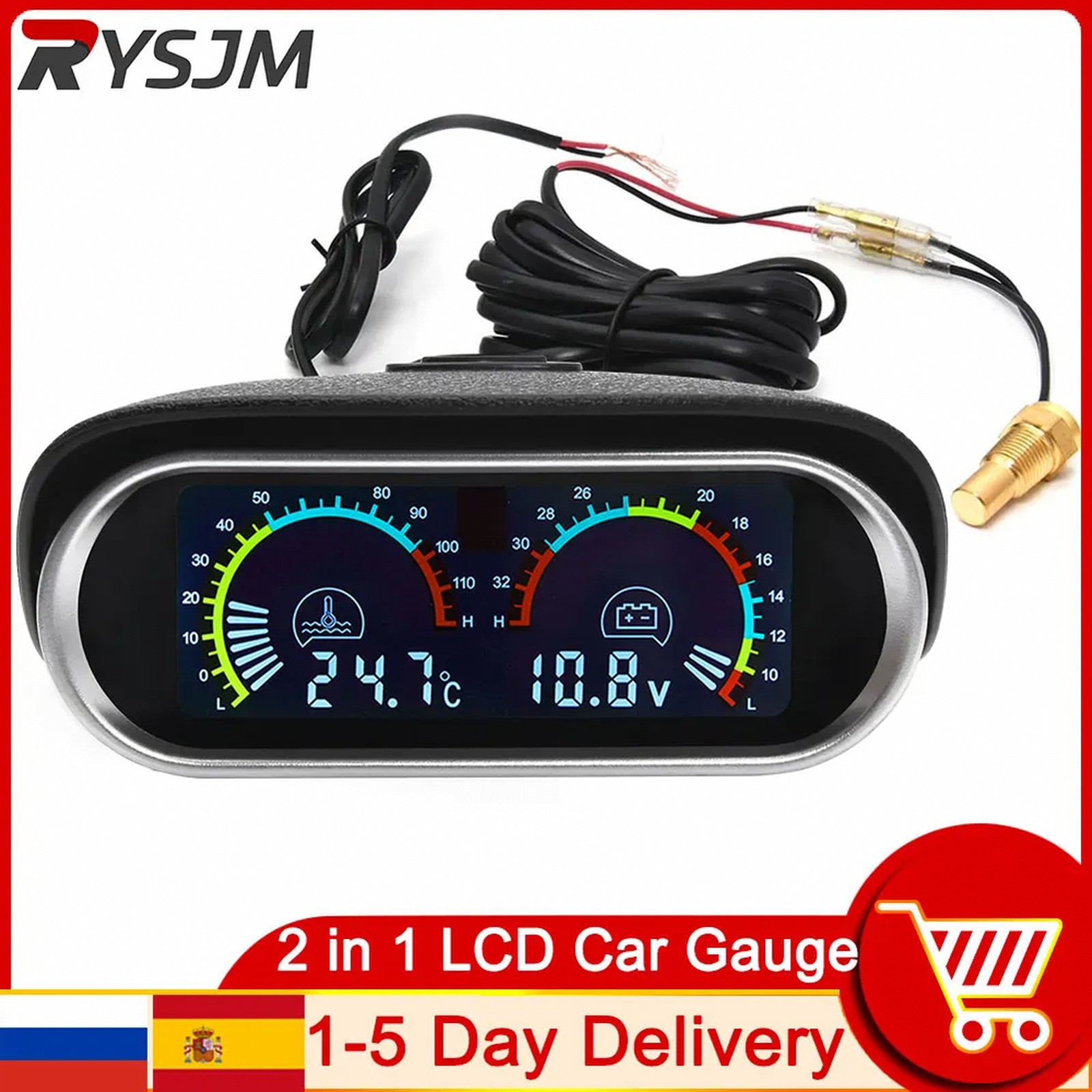 AD universal 2 in 1 LCD Car Digital Water Temp Gauge Voltmeter auto