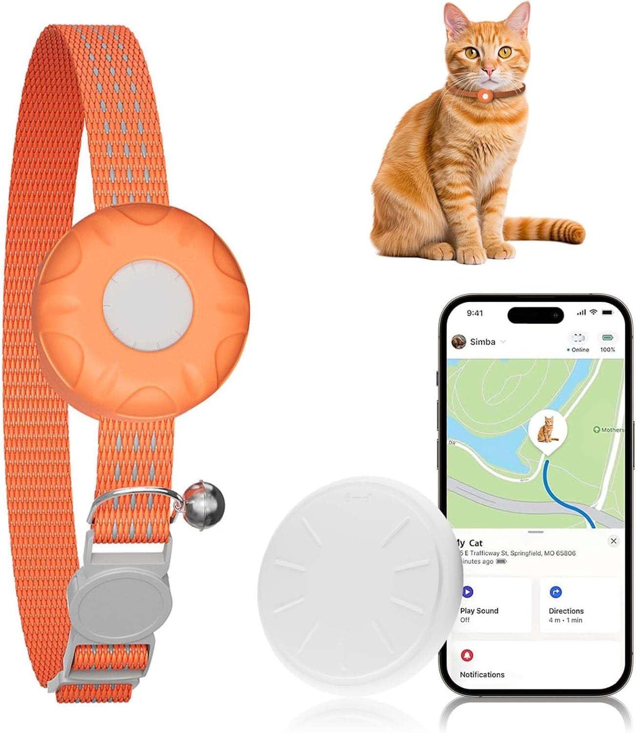 Smart Cat GPS Tracker, Cat Tracker Collar with Safety Elastic Buckle, Compati...