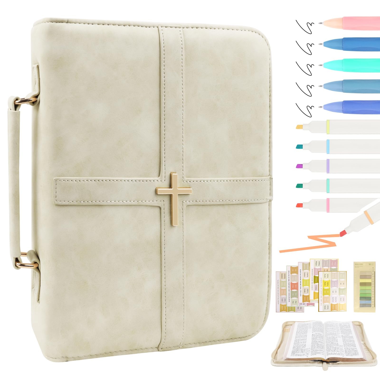 Premium Leather Bible Cover Case with Cross Design and Handle for Men Women, ...