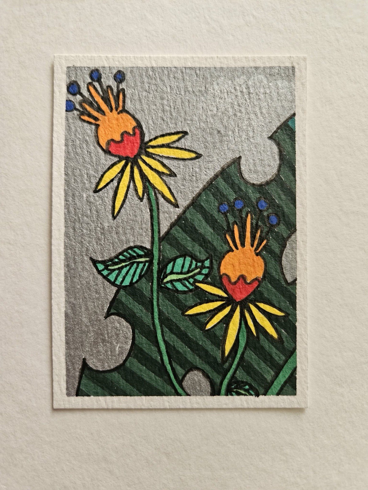 ACEO Original  “Silver Twins” Flower OOAK Art Signed lalunam_90