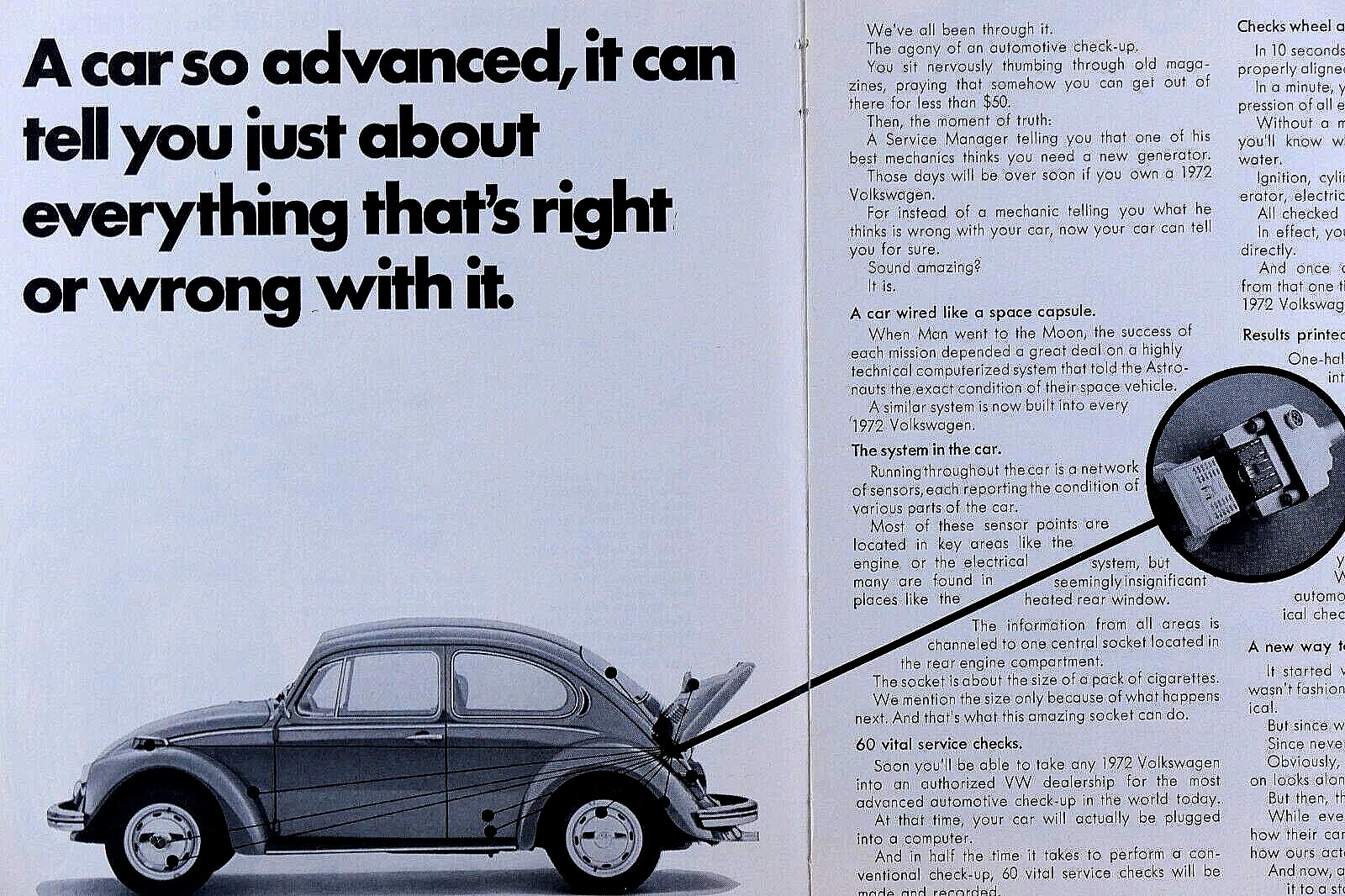 1972 Volkswagen Beetle Bug Vintage Advanced 2 Page Original Print Ad 8.5 x 11"