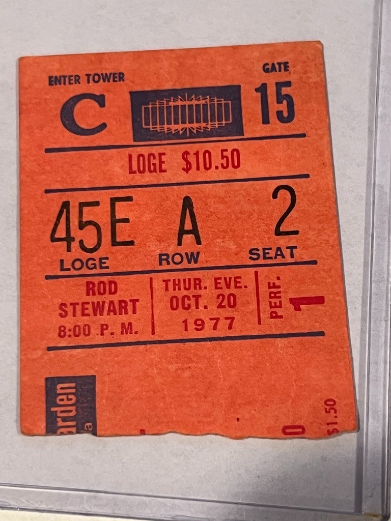 Rod Steward Oct 20 1977 Madison Square Garden Ticket Stub