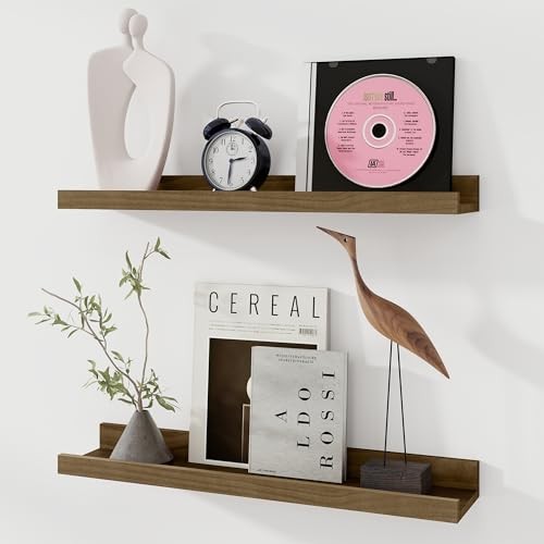  Picture Ledge Shelf, Pine Wood Floating Shelves Set of 2, 24 inch Nursery 